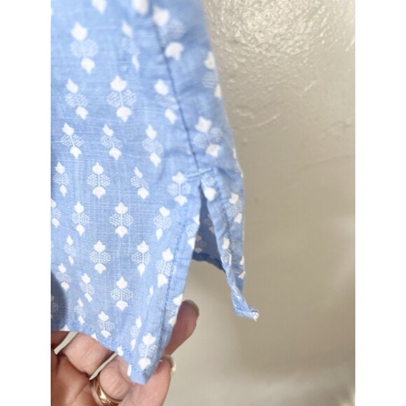 TALBOTS Womens XL Boxy  Sleeveless Popover Top Blue Floral Ruffle Neck Shirt - Picture 2 of 7